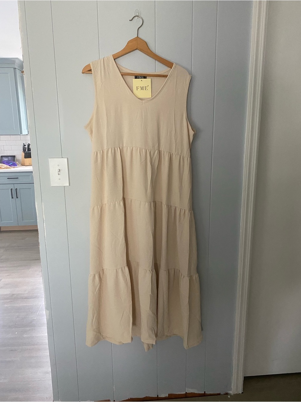ME Makeover Essentials Sleeveless Tiered Maxi Dress — Beige Cream
